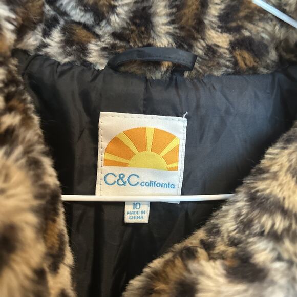C&C CALIFORNIA GIRLS LEOPARD PRINT FAUX FUR PLUSH JACKET COAT 10 Missing Buttons - Picture 2 of 8